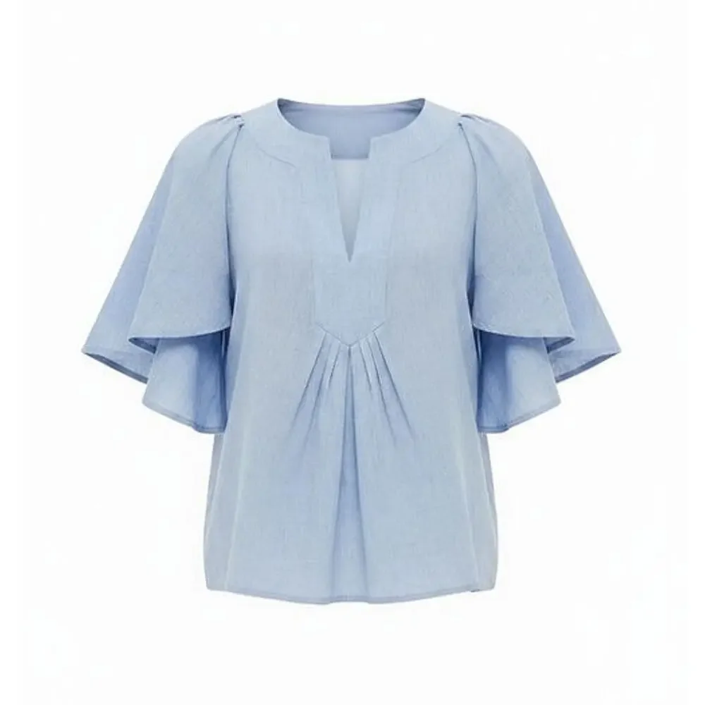 POMANDER PLACE Chambray Finley Flutter Sleeve Top Size XL NWT